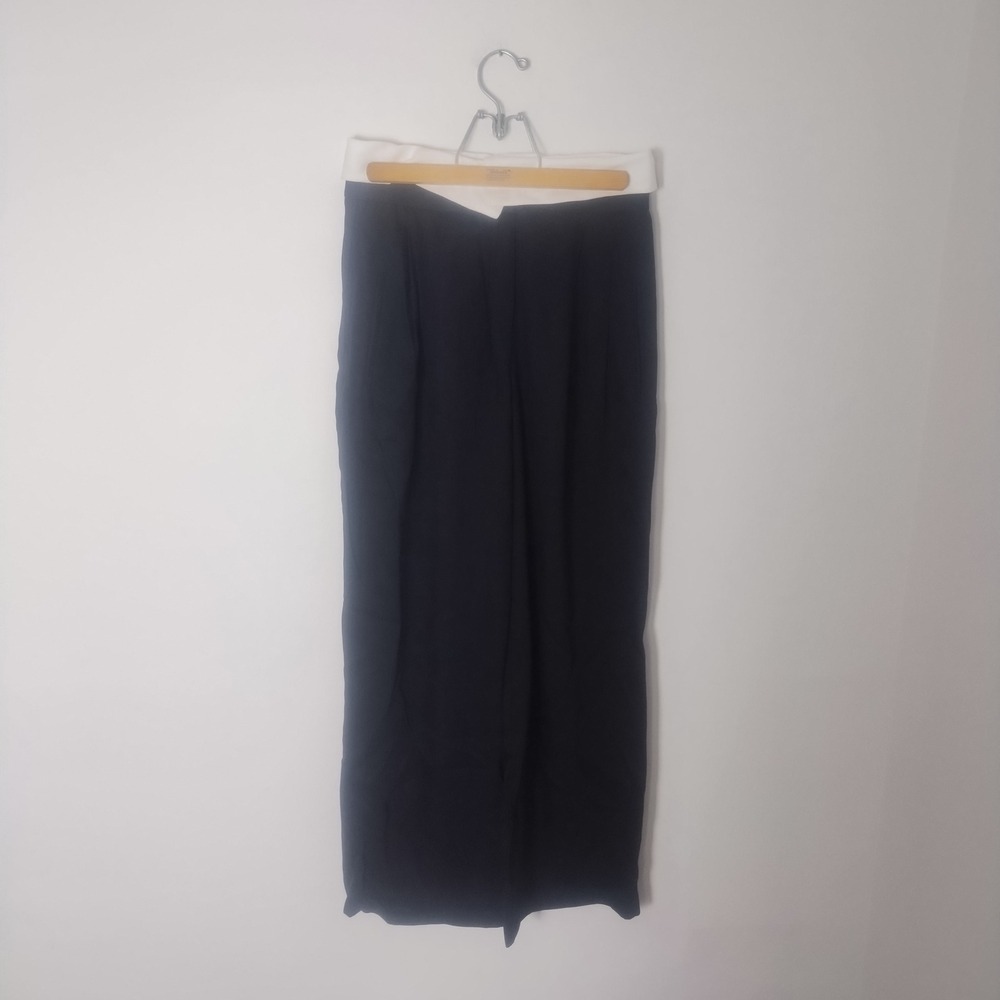 The Noli Shop Soho Fold Over Trouser Womens 8 Black White Tencel Wide Leg Chic